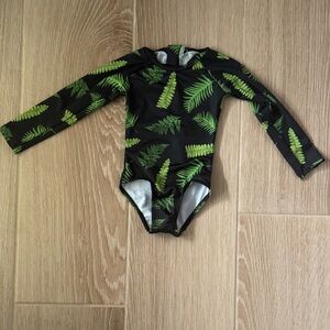 Toddler Long Sleeve Fern Leaf Print Swimsuit